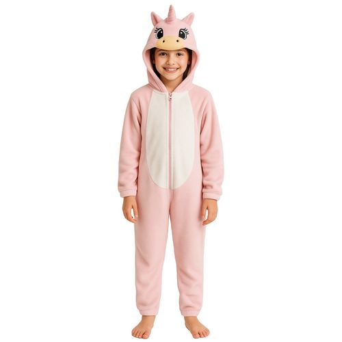 Pijama Macacão Infantil Unicórnio Rosa Fantasia Soft Fleece
