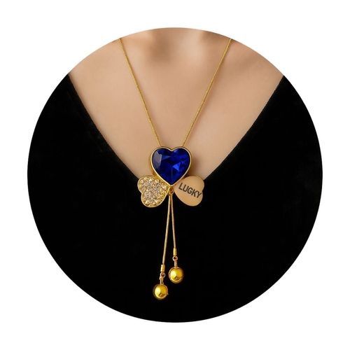 Colar Longo Coração Azul Pérolas Festa Elegante Feminino Lux