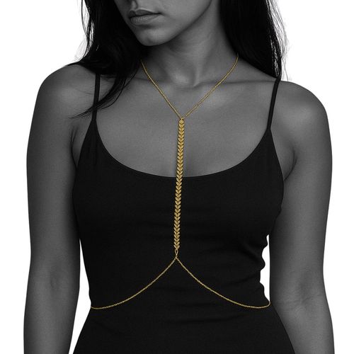 Colar de Corpo Corrente Dourada com Detalhe em Folhas