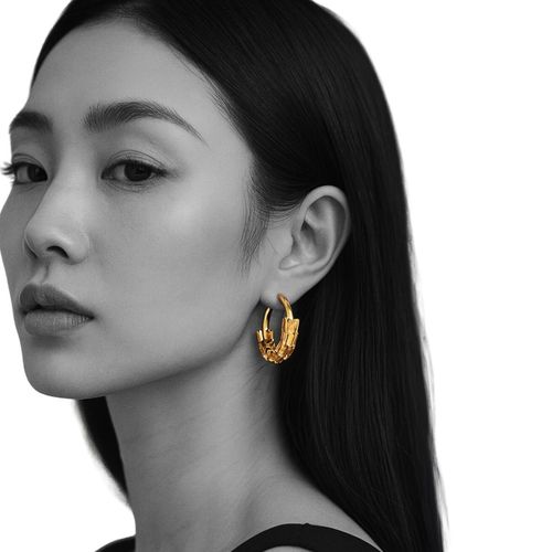 Brinco Argola Dourada Design Texturizado Luxo Feminino Festa