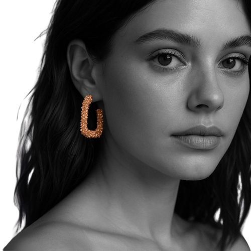 Brinco Argola Hexagonal Rosé com Strass Luxo Festa