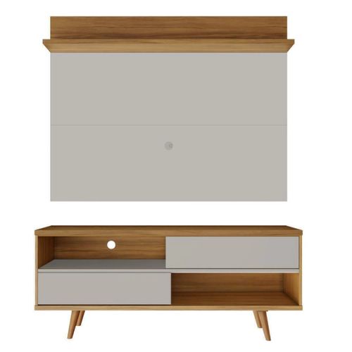 Bancada Retrô com Painel para TV de até 50 Polegadas Notável Off White / Freijó Trend