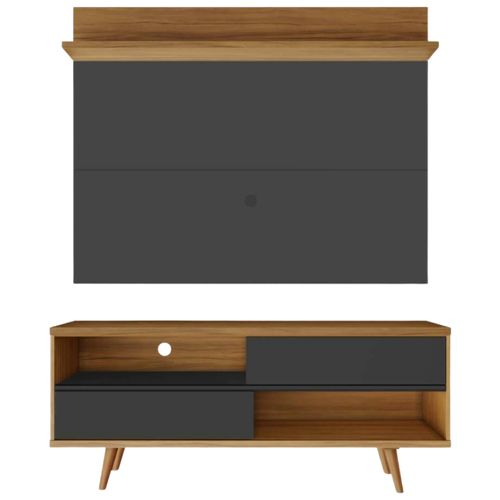 Bancada Retrô com Painel para TV de até 50 Polegadas Notável Preto / Freijó Trend