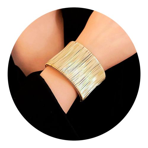 Pulseira Bracelete Dourado Prateado Fios Metálicos Verticais