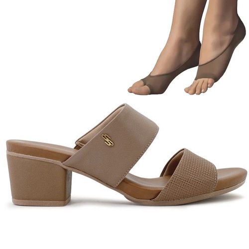 Kit Tamanco Usaflex Salto Bloco Feminino + 2 Pares de Meias