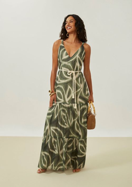 Vestido Maria.Valentina Solto Decote V Com Alça Longo Verde