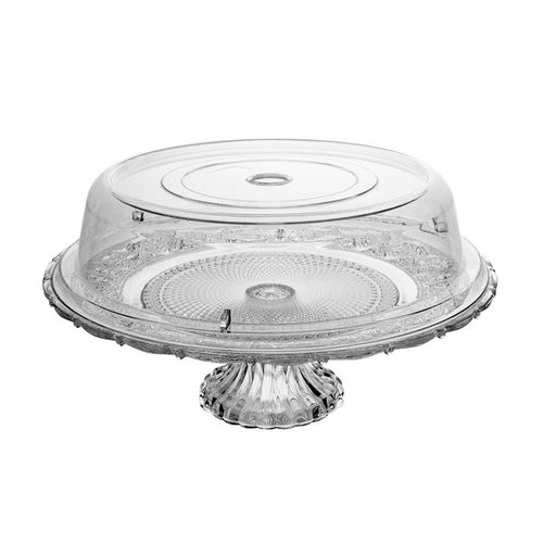 Prato para Bolo Lyor Angel Vidro com Pé Tampa Plástica 30cm Elegante e Funcional