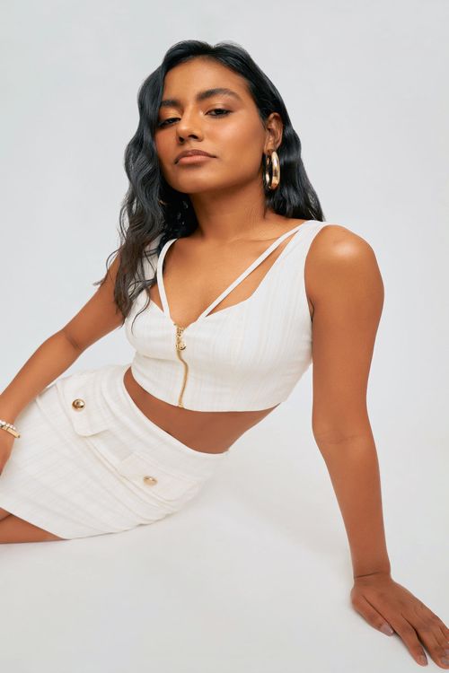 Regata Zinco Decote V Detalhe Zíper Off White