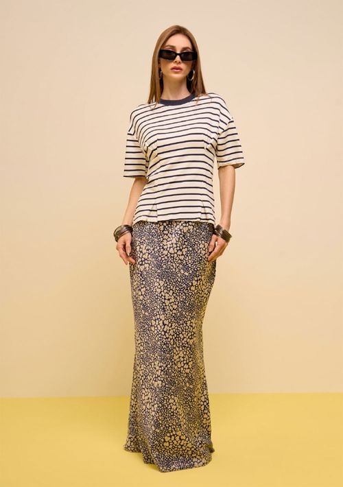 Saia Zinco Evasê Alta Longa Azul