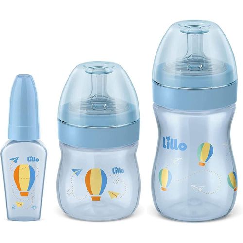 Kit Mamadeiras Lillo Evolution Primeiros Passos Azul 50ml+120ml+260ml