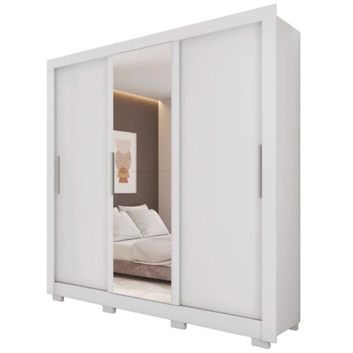 Guarda Roupas Casal com Espelho 3 Portas de Correr 2 Gavetas Vitória Branco Caemmum