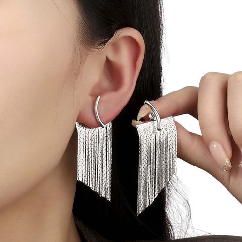 Brincos Femininos Franja Meia Lua Casamento Festas Prateado