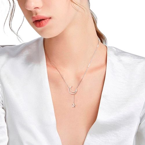 Colar Feminino Gargantilha Estrela E Lua Moda Hipie Prateado