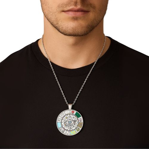 Colar Olho Místico com Pingente Redondo Prateado Unissex