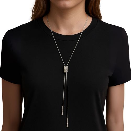 Colar Bolo Tie Masculino com Pingente Trabalhado Prata