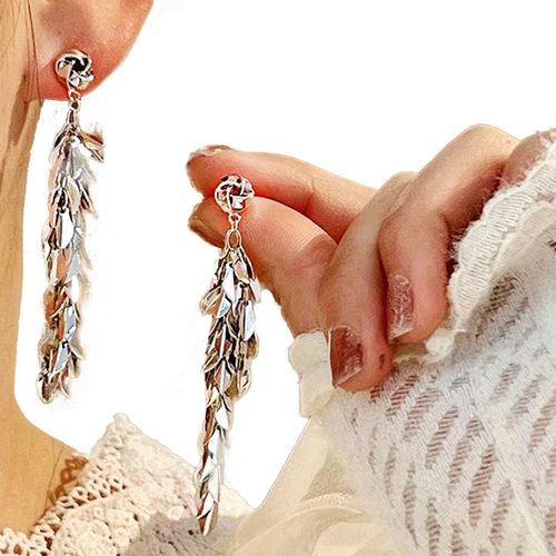 Brinco Max Franja Strass Luxo Casamento Noiva Festa Prateado