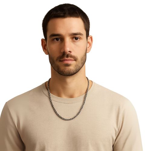 Corrente Unissex Aço Inoxidável Torcida Prata 45cm Luxo
