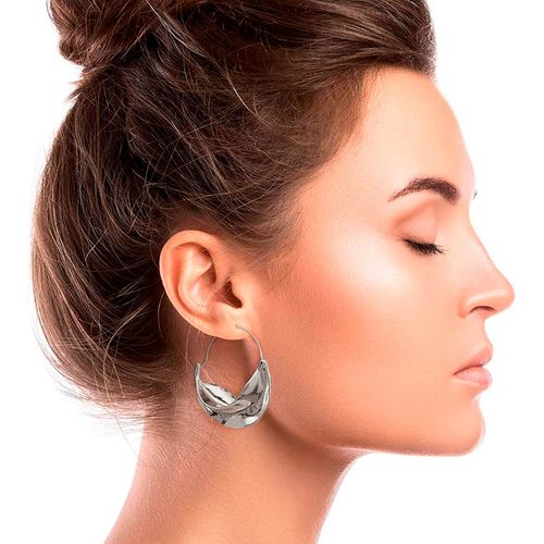 Brinco Festa Feminino Delicado Argola Prateado Torcido Luxo