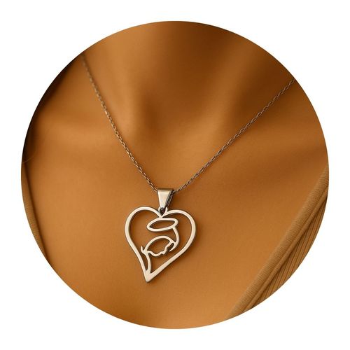 Pingente Coração Nossa Senhora Aço Inox Prateado Luxo