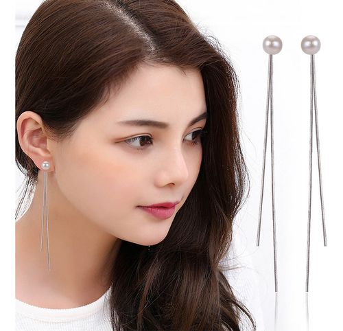 Brinco Prateado Perola Feminino Joia Festa Casament 2 Em 1