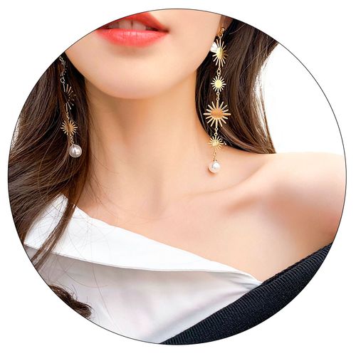 Brinco Feminino Longo Sol Dourado Luxo Brilho de pressão