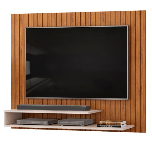 Painel Para TV Até 55 Polegadas Detalhe Frisado Com Prateleiras Hope Madeirado/Off White