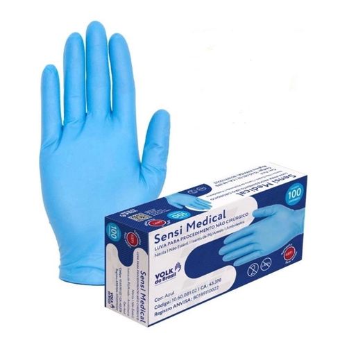 Luva Nitrílica Volk Azul Sensi Medical Tamanho M Com 100 Unidades