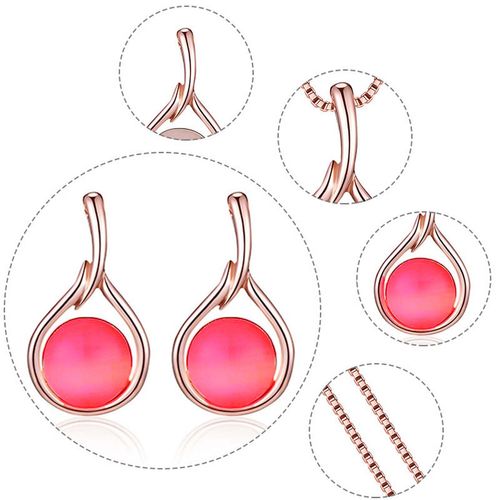 Kit Conjunto Colar e Par de Brincos Gota Pérola Rosa