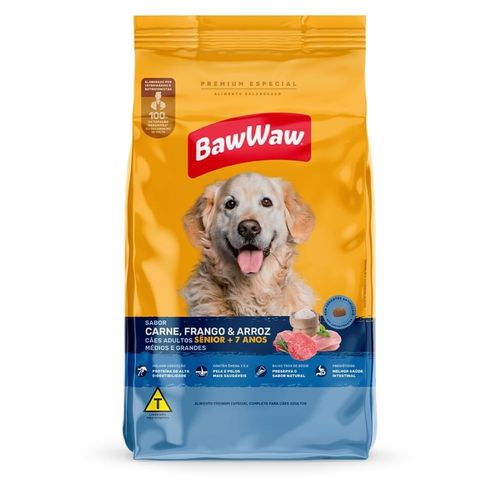 Ração Baw Waw Sênior Cão Adulto Sabor Carne, Frango e Arroz 5kg