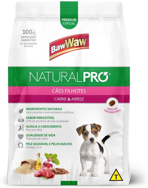Ração Baw Waw Natural Pró Cão Filhote Carne e Arroz 1kg