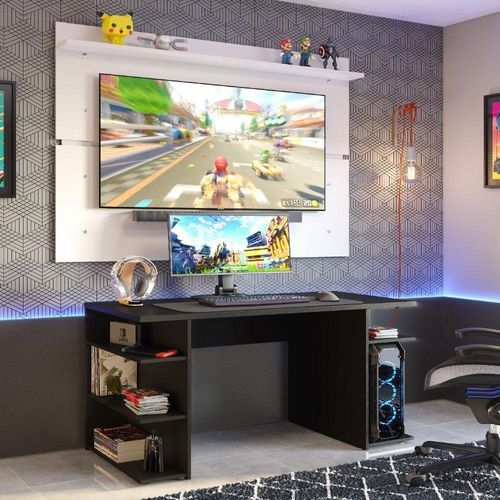 Mesa Para Gamer E Painel - Preto/branco