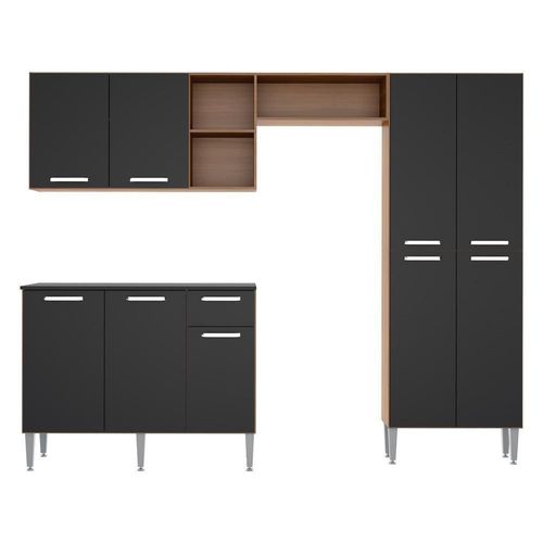 Cozinha Compacta Multimóveis Pequim Fg2999 Madeirada/preta