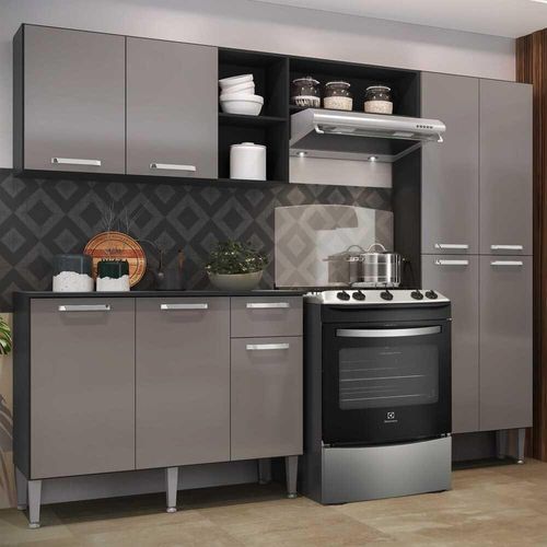Cozinha Compacta Multimóveis Pequim Fg2999 Preta/lacca Fumê