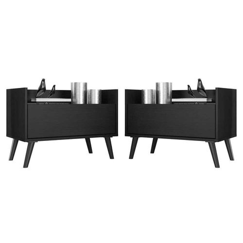 Kit 2 Mesas De Cabeceira 60Cm Retrô Multimóveis V3633 Preto