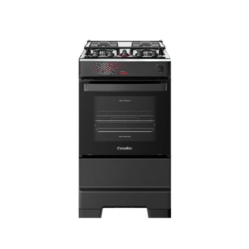 Fogão Esmaltec 4 Bocas Ideal Master Mesa Inox Tampa de Vidro Forno 50 Litros Preto T4ITP Bivolt
