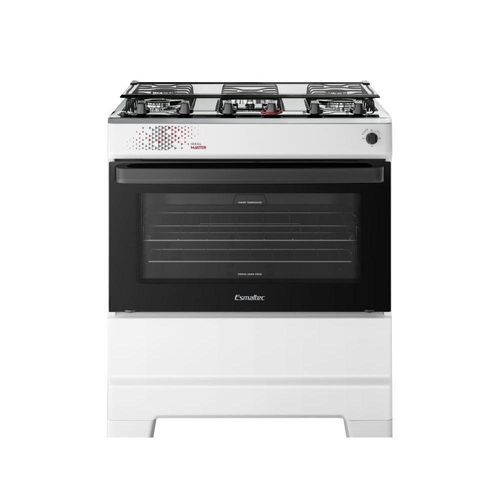 Fogão Esmaltec 5 Bocas Ideal Master Mesa Inox Tampa de Vidro Forno 84 Litros Branco T5ITB Bivolt