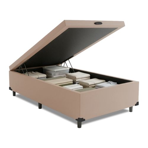 Base Cama Box Baú Solteiro 79x198x41cm Bege Suede Veludo Prince