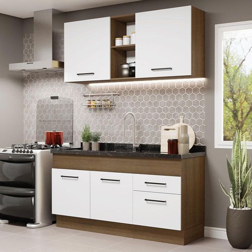 Armário de Cozinha Compacta 150cm Rustic/Branco Agata Madesa 02