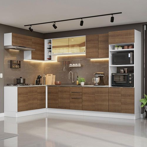 Armário de Cozinha Completa de Canto 499cm Branco/Rustic Stella Madesa 03