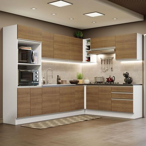 Cozinha Completa de Canto 100% MDF Madesa Acordes 479003 Armário e Balcão - Branco/Rustic