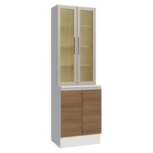 Kit Balcão + Cristaleira 60 cm Branco/Rustic/Crema Smart 100%MDF Madesa