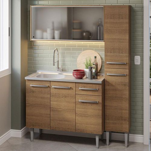 Armário de Cozinha Compacta 137cm com Pia Rustic Emilly Madesa 07