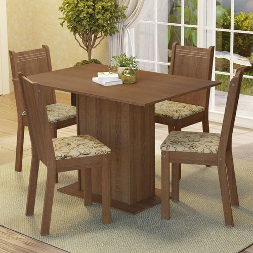 Conjunto Sala de Jantar Madesa Luana Mesa Tampo de Madeira com 4 Cadeiras - Rustic/Lírio Bege