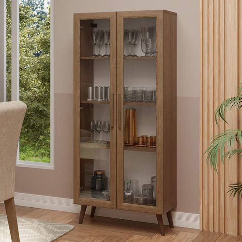 Cristaleira 70 cm 2 Portas de Vidro com Pés Cônicos Rustic/Marrom Madesa