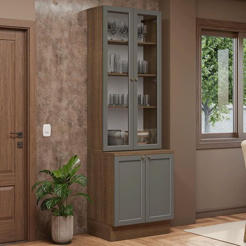 Kit Balcão + Cristaleira 70 cm Rustic/Cinza Vik Madesa 02