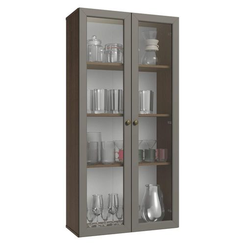 Cristaleira Suspensa 70 cm 2 Portas de Vidro Rustic/Cinza Vik Madesa