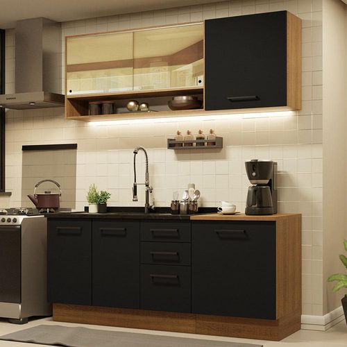 Cozinha Compacta Madesa Agata 180002 com Armário e Balcão (Sem Tampo e Pia) - Rustic/Preto
