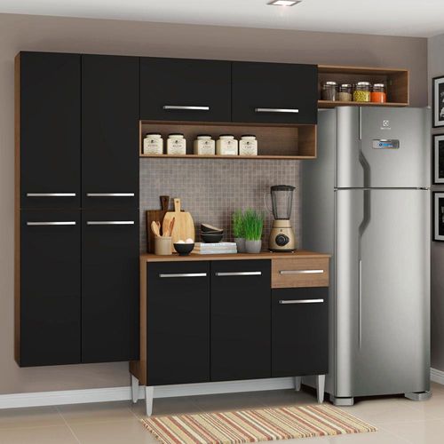 Armário de Cozinha Compacta 229cm Rustic/Preto Emilly Fit Madesa 03