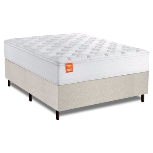 Cama Box Colchão Casal King Molas Ensacadas Real 193x203x65cm Linho Branco Inducol - Suporta até 130