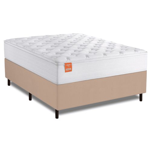 Cama Box Colchão Casal Queen Molas Ensacadas Real 158x198x65cm Branco / Bege Inducol